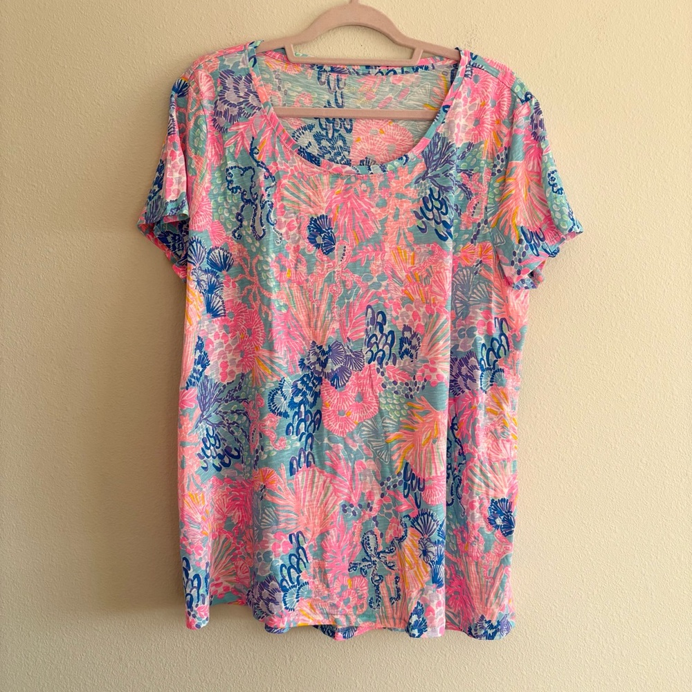 Lilly Pulitzer Short Sleeve Tee in Pink, Blue & Yellow Floral Print